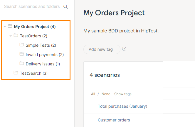 Folders in a CucumberStudio project Folders in a CucumberStudio project