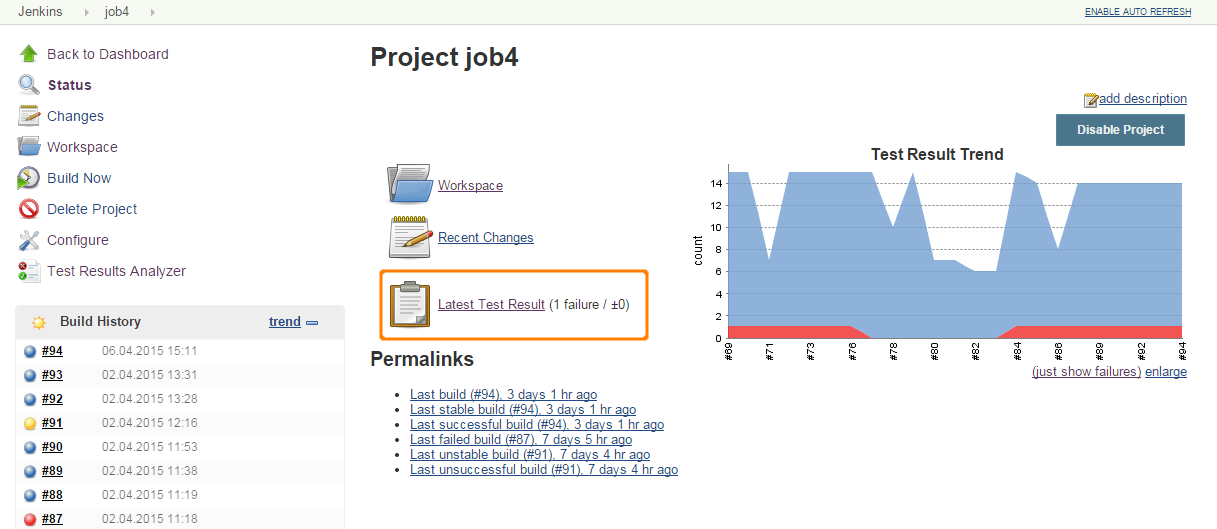 Jenkins project page Jenkins project page