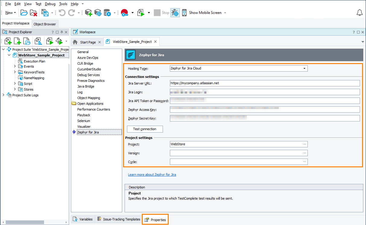 Connecting a TestComplete project to Zephyr Squad Connecting TestComplete project to Zephyr Squad