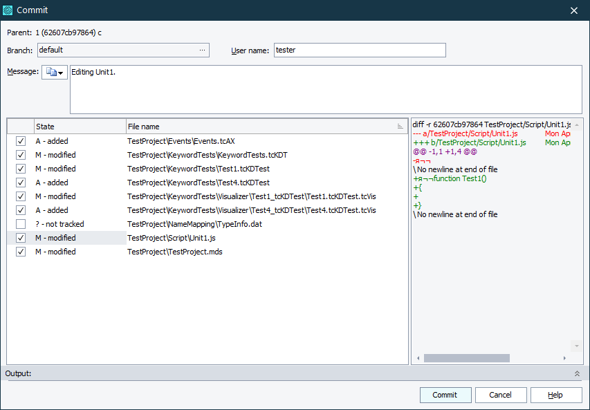 Committing Changes via TestComplete Commit Dialog Committing Changes via TestComplete Commit Dialog