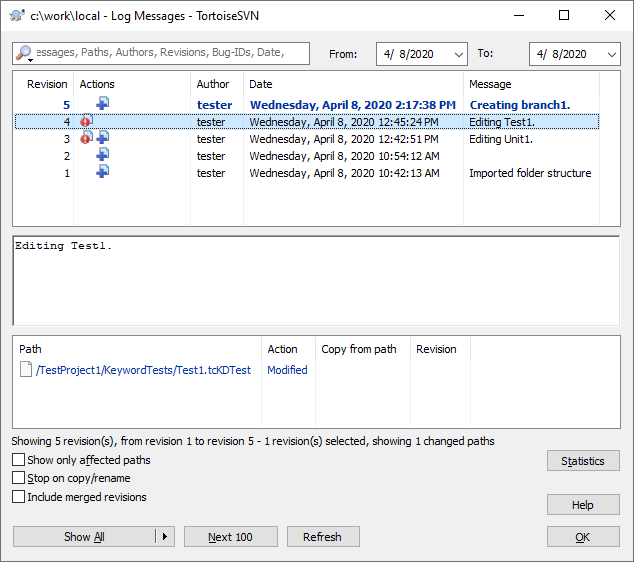 Revision Log Messages Dialog Revision Log Messages Dialog