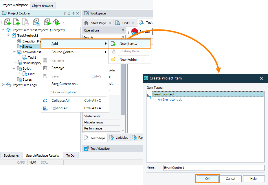 Adding the Event control Adding the Event control