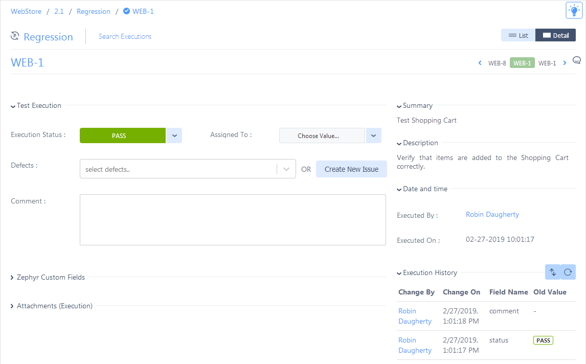 View the test execution View the test execution