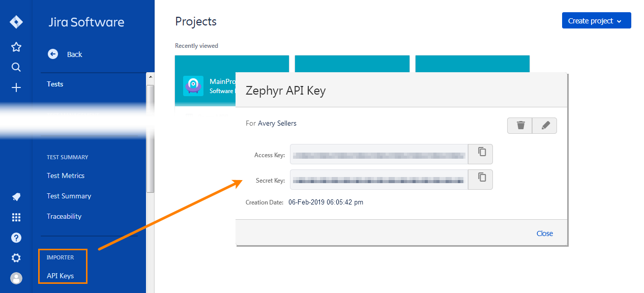 TestComplete Copy the Zephyr access keys from Jira to TestComplete