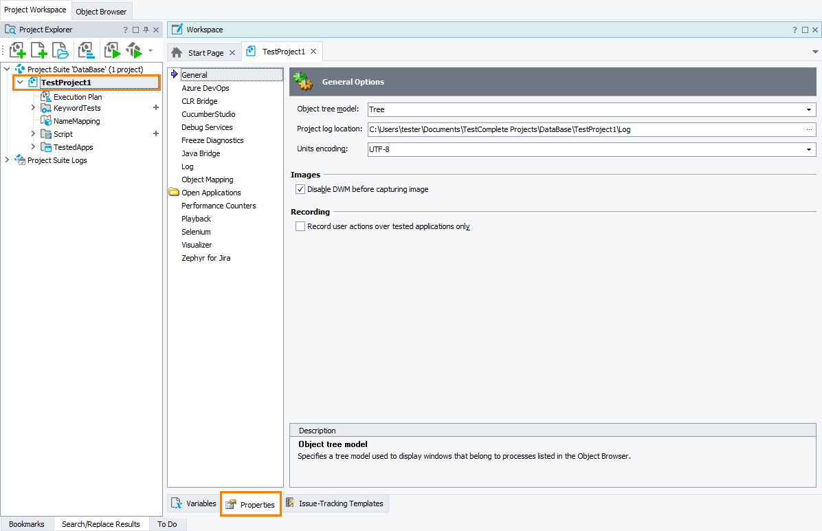 Project - Properties page Project - Properties page