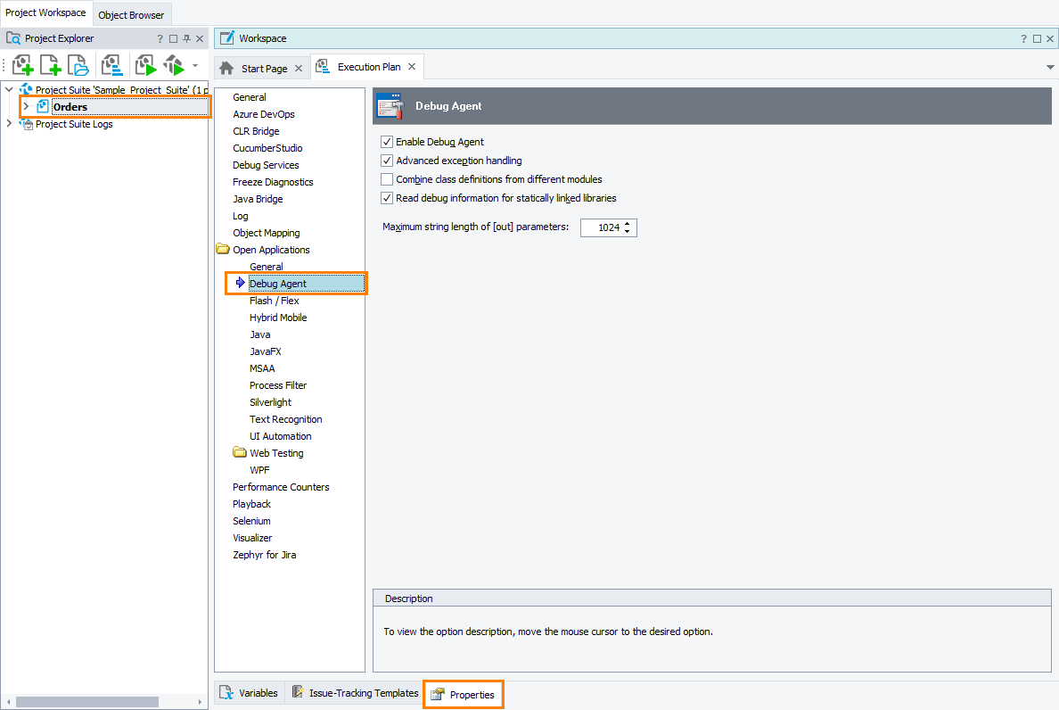TestComplete Project Properties - Debug Agent TestComplete Project Properties - Debug Agent