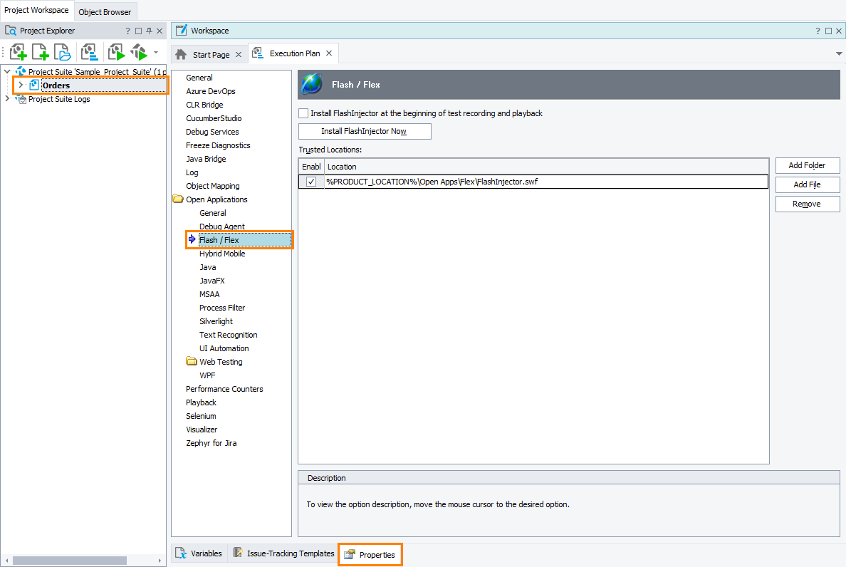 TestComplete Project Properties - Flash/Flex TestComplete Project Properties - Flash/Flex