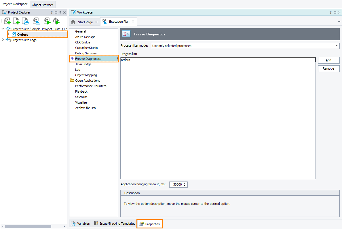 TestComplete Project Properties - Freeze Diagnostics TestComplete Project Properties - Freeze Diagnostics
