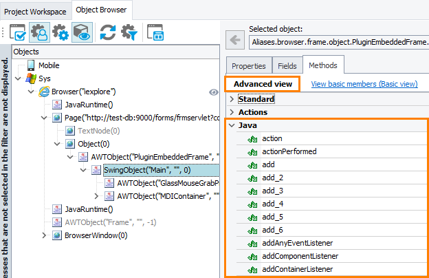 Native Properties of an Oracle Forms Frame in Object Browser