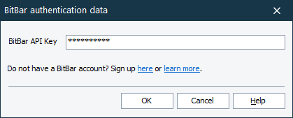 BitBar Authentication Data dialog