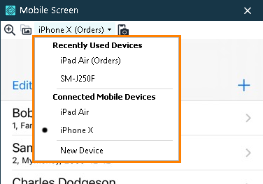 Selecting iOS device for test recording