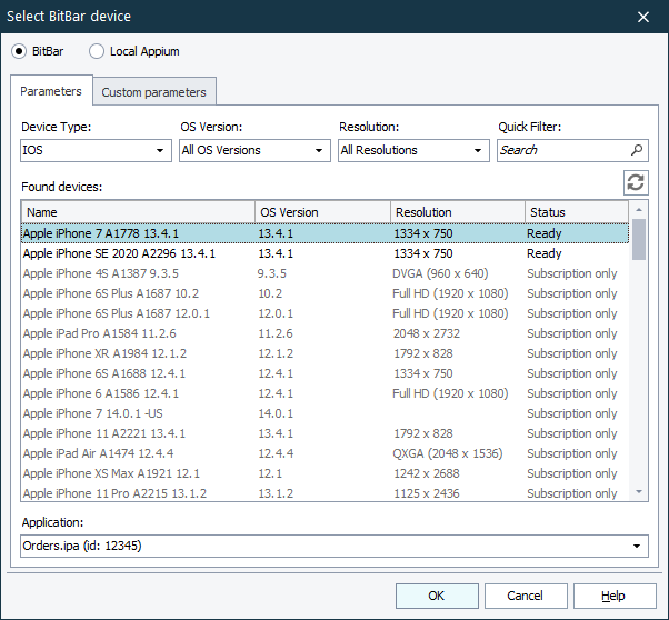 Select BitBar Device Dialog