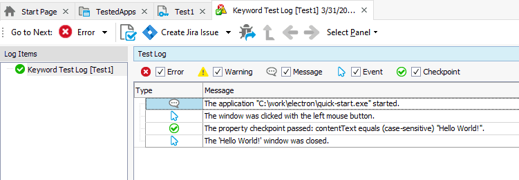 Testing Electron applications tutorial: View the test results