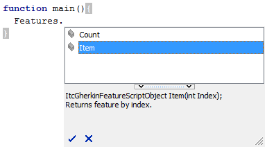 Members of the Features object in Code Completion