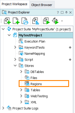 Regions collection in Project Explore
