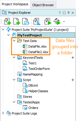 Data-driven testing with TestComplete: Data files in the Project Explorer