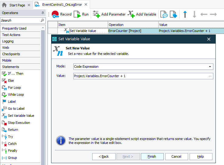 Configure the Set Variable Value operation