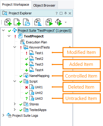 Status icons in Project Explorer