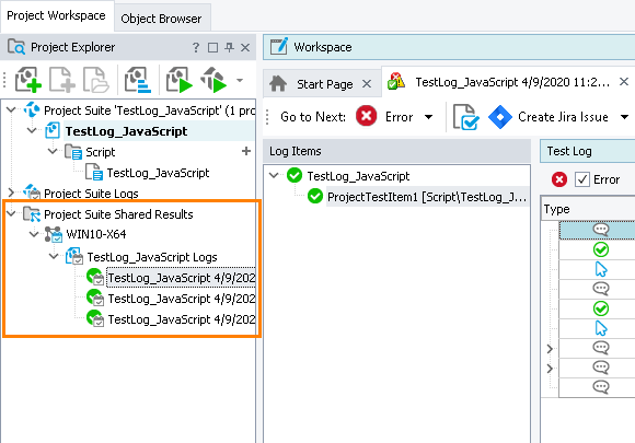 Results of network runs in the Project Explorer