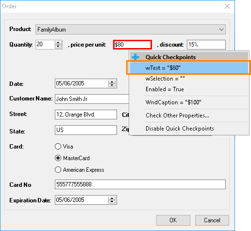 Selecting a property to check