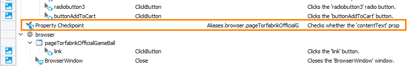 Getting Started with TestComplete (Web): The Property checkpoint