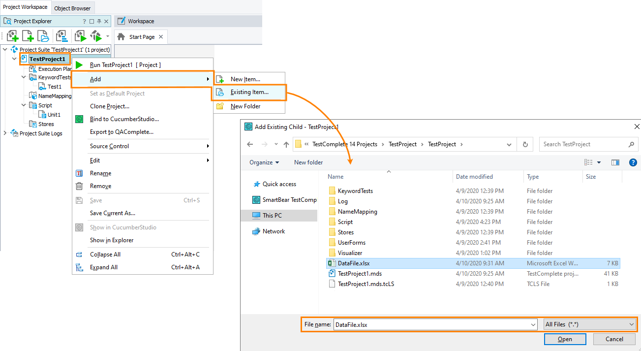 Adding files to TestComplete projects