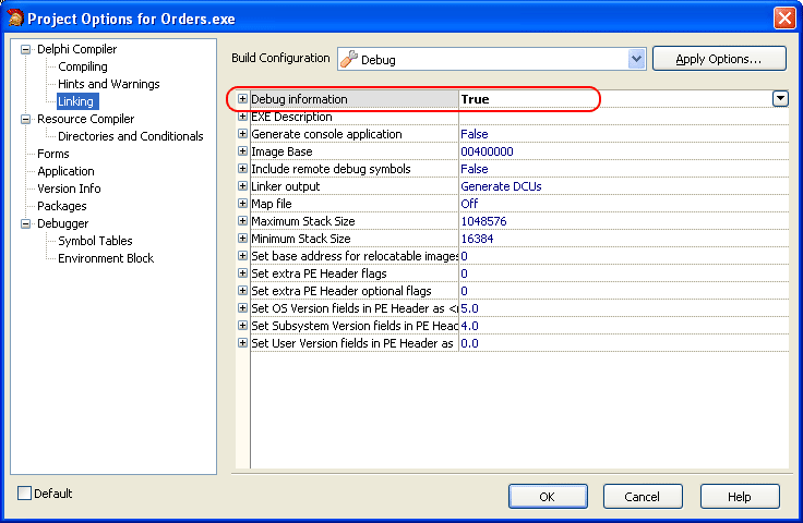 Project Options: Linking