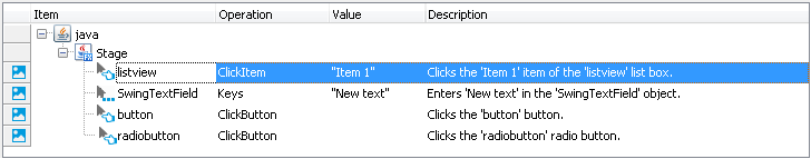 Sample keyword test recorded against a JavaFX application