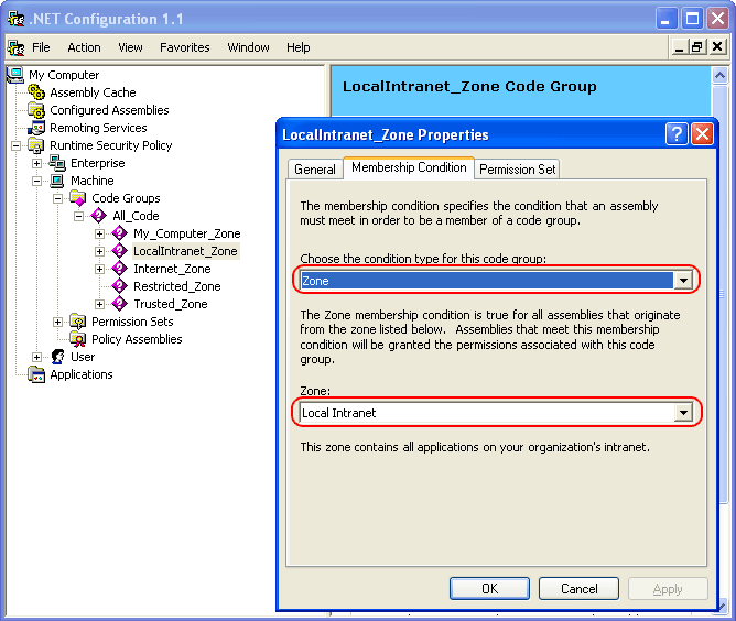 LocalIntranet_Zone Properties - Membership Condition