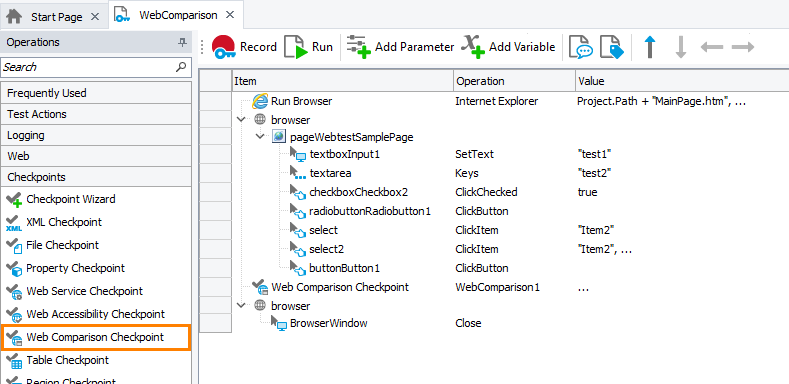 Web Comparison Checkpoint: Adding Web Сomparison Checkpoints to Keyword Tests