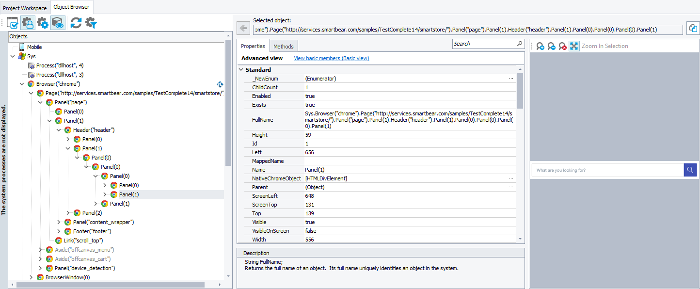 Object properties listed in the Object Browser panel