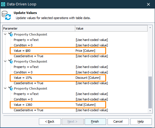 Updating property checkpoints