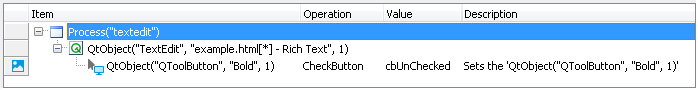 A keyword test operation over a Qt object that is not in Name Mapping