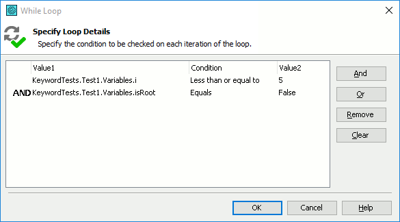 Parameters of the While Loop Operation