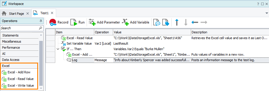 Excel operations