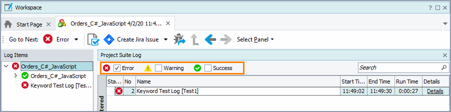 Viewing only failed projects