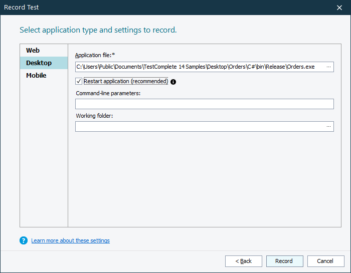 Getting Started with TestComplete: Select your tested application