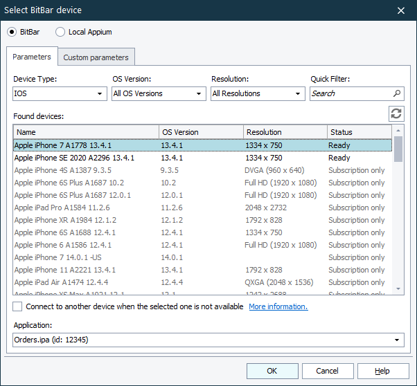 Select BitBar Device Dialog