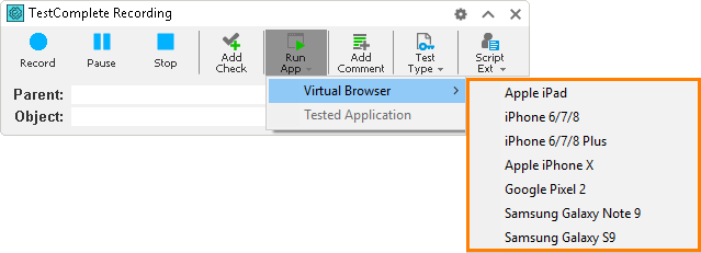 Launching mobile browser emulator during test recording