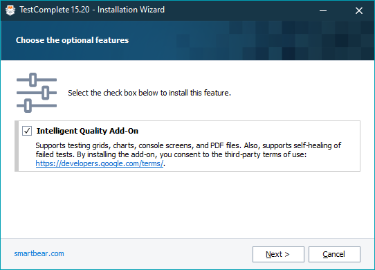 TestComplete Installation Wizard - Enable Intelligent Quality Add-On