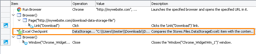 Excel Checkpoint in a keyword test