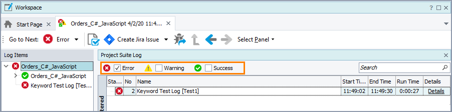 Viewing only failed projects