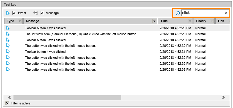Filtering test results by the message contents in Internet Explorer