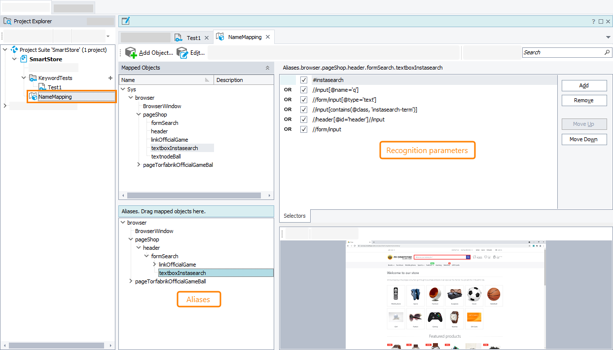 Getting Started with TestComplete (Web): Name Mapping