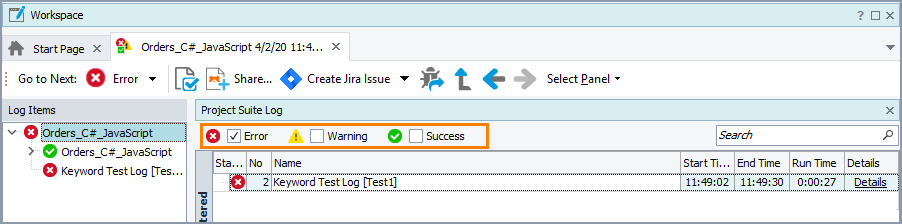 Viewing only failed projects Viewing only failed projects