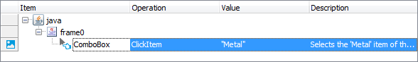 A keyword test operation over a Java object addressed using its alias