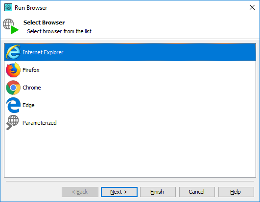 Run Browser wizard: selecting browser