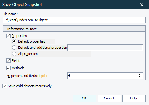 Save Object Snapshot Dialog