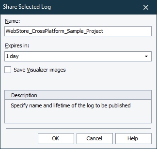 Share Selected Log dialog