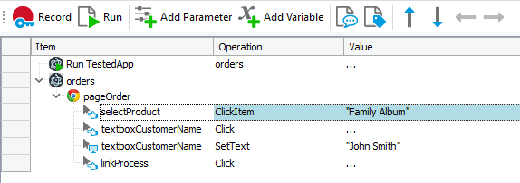 A sample keyword test recorded against an Electron application